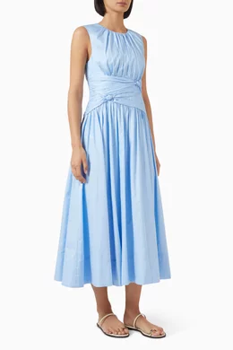 Buy Aje Blue Agatha Knot Waist Midi Dress in Cotton For
