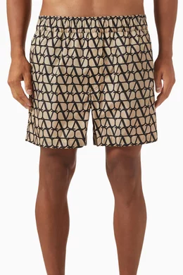 Buy Valentino Garavani Neutral Valentino Garavani Iconographe Swim Shorts in Nylon For Men Online Ounass Bahrain