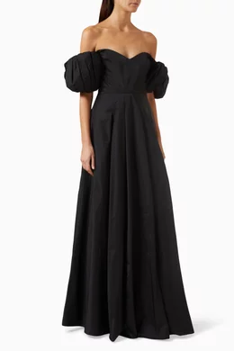 Buy Marchesa Notte Black Off the shoulder Gown in Taffeta For Women Online Ounass Bahrain