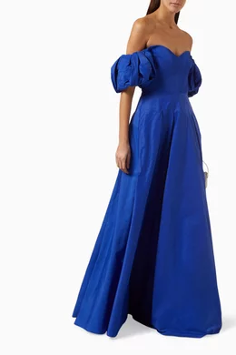 Buy Marchesa Notte Blue Off the shoulder Gown in Taffeta For Women Online Ounass Bahrain