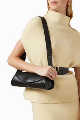 Buy Jil Sander Black Cannolo Small Shoulder Bag in Leather For