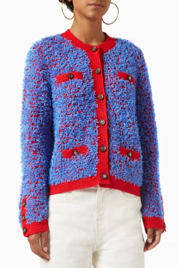 Buy Tory Burch Blue Confetti Kendra Cardigan in Cotton-knit For