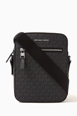 Buy Michael Kors Black Varick Flight Bag in Logo Canvas Leather For Men Online Ounass Bahrain