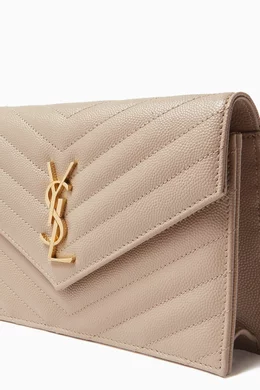 Buy SAINT LAURENT Neutral Cassandre Matelasse Envelope Chain Wallet in Quilted Leather For Women Online Ounass Bahrain