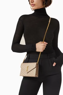 Buy SAINT LAURENT Neutral Cassandre Matelasse Envelope Chain Wallet in Quilted Leather For Women Online Ounass Bahrain