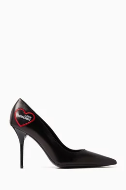Buy Love Moschino Black Embroidery Heart 95 Pumps in Leather For Women Online Ounass Bahrain