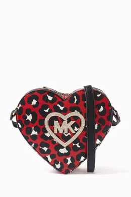 Buy Michael Kors Kids Black Leopard Heart shaped Shoulder Bag in Coated canvas For Girls Online Ounass Bahrain