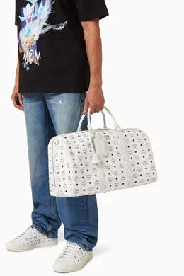 Buy MCM White Large Ottomar Weekender 50 Duffle Bag in Coated Canvas For Men Online Ounass Bahrain