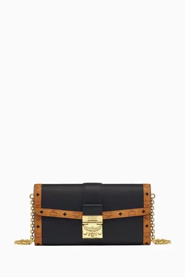 Buy MCM Black Large Tracy Chain Wallet in Leather Visetos Mix For Women Online Ounass Bahrain