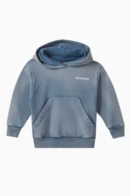 Buy Balenciaga Blue Logo Print Hoodie in Cotton Fleece For Girls Online Ounass Bahrain