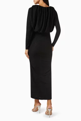 knee length dresses for ladies Cleona Merino Wool Ribbed Long Sleeve Maxi Dress