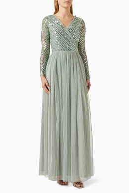 Buy Maya Green Sequin embellished Frilled Maxi Dress For Women Online Ounass Bahrain