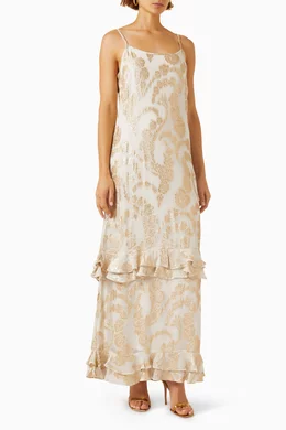 Buy byTiMo Neutral Strap Maxi Dress in Brocade Georgette For Women Online |  Ounass Bahrain