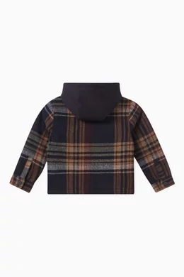 Buy Kith Blue Plaid Overshirt Hoodie in Wool blend For Boys Online Ounass Bahrain