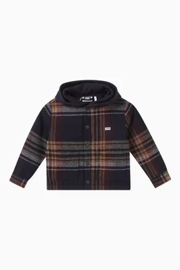 Buy Kith Blue Plaid Overshirt Hoodie in Wool blend For Boys Online Ounass Bahrain