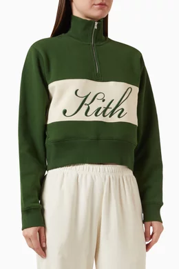 Buy Kith Green Hunter II Kith Script Quarter Zip Sweatshirt in Cotton fleece For Women Online Ounass Bahrain