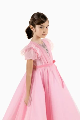 Buy Marchesa Kids Couture Pink Crystal Embellished Gown in Tulle For Girls Online Ounass Bahrain