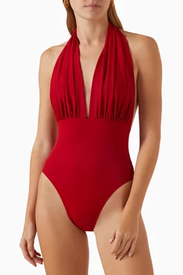 Buy Norma Kamali Red Halter Low Back Mio One piece Swimsuit For Women Online Ounass Bahrain