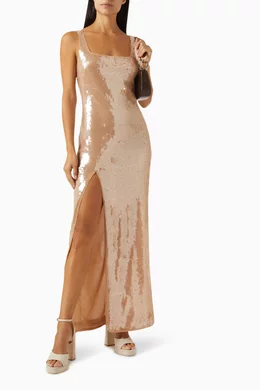 staud le sable sequined maxi dress STAUD Le Sable Glitter Midi Dress | Blue