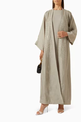 Buy Homa Q Green 3 piece Embellished Abaya Set in Cotton Satin For Women Online Ounass Bahrain
