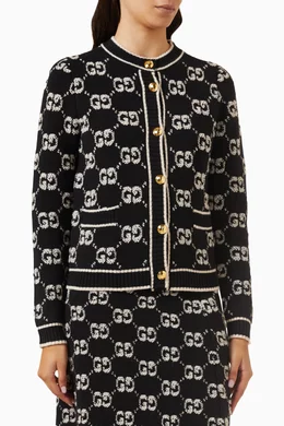 Buy Gucci Black Cardigan in GG Wool Bouclé Jacquard For Women