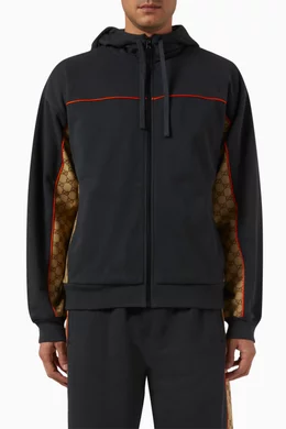 Buy Gucci Black Logo panelled Zip Hoodie in Felted Cotton jersey For Men Online Ounass Bahrain
