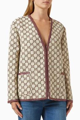 Buy Gucci Brown Jacket in GG Cotton Tweed For Women Online Ounass Bahrain