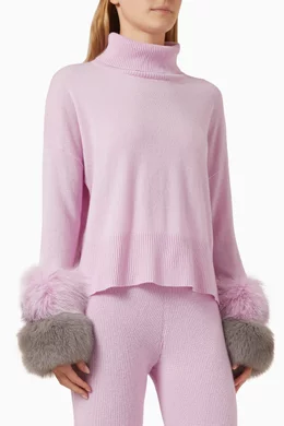 Buy Izaak Azanei Pink Fox fur Cuff Polo Sweater in Wool knit For Women Online Ounass Bahrain