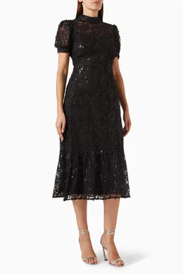 Buy Maya Black High Neck Embroidered Midi Dress For Women Online Ounass Bahrain