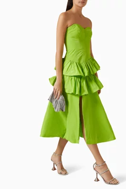 Buy Marchesa Notte Green Ruffled Midi Dress in Taffeta For Women Online Ounass Bahrain