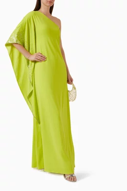 Buy Marchesa Notte Green One Shoulder Kaftan in Crepe For Women Online Ounass Bahrain