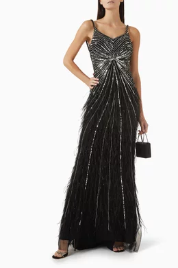 Basix feather embellished gown outlet