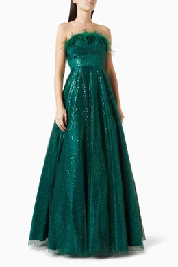 Basix feather embellished gown shop