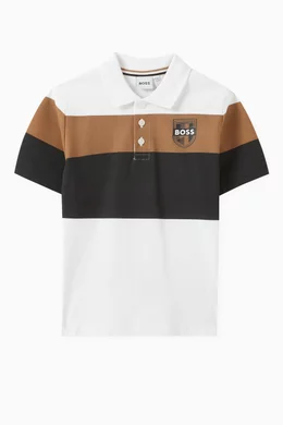 Buy BOSS Kidswear White Logo print Striped Polo Shirt in Cotton pique For Kids Online Ounass Bahrain