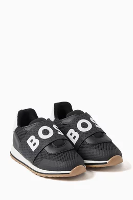 Buy BOSS Kidswear Black Logo print Sneakers in Mesh Leather For Baby Boys Online Ounass Bahrain