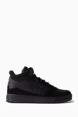 Buy Emporio Armani Black EA Eagle High top Sneakers in Suede Faux Leather For Men Online Ounass Bahrain