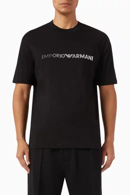 Buy Emporio Armani Black Degrade Macro Logo print T shirt in Cotton For Men Online Ounass Bahrain