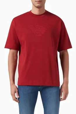 Buy Emporio Armani Red Macro EA Logo T shirt in Cotton Jersey For Men Online Ounass Bahrain