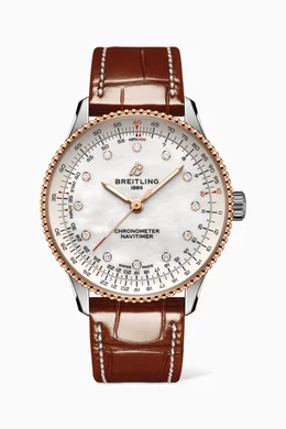 Buy Breitling White Navitimer Automatic Diamond 18kt Red Gold Leather Watch 36mm For Women Online Ounass Bahrain
