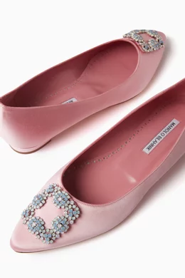 Buy Manolo Blahnik Pink Hangisi Jewel Ballet Flats in Satin For Women Online Ounass Bahrain
