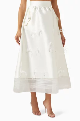 Buy Gizia White Feather embellished Midi Skirt in Organza For Women Online Ounass Bahrain