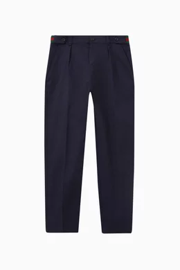 Buy Gucci Blue Web Trousers in Stretch Cotton Gabardine For Boys Online Ounass Bahrain