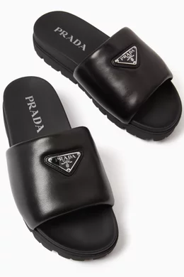 Buy Prada Black Padded Slide Sandals in Nappa Leather For Men
