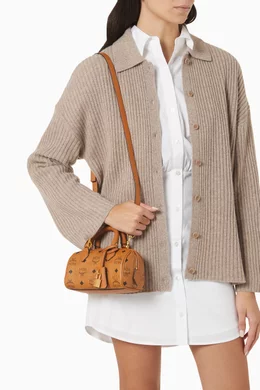 Buy MCM Brown Mini Ella Boston Top handle Bag in Coated canvas For Women Online Ounass Bahrain
