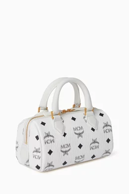 Buy MCM White Mini Boston Bag in Visetos Canvas For Women Online Ounass Bahrain