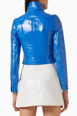 Blue vinyl jacket on sale