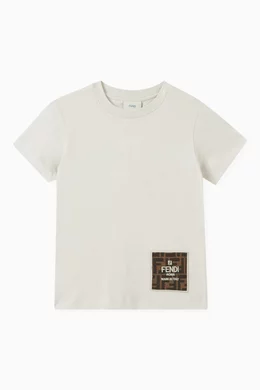 Buy Fendi Neutral Logo Tag T Shirt in Cotton For Boys Online Ounass Bahrain