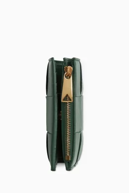 Buy Bottega Veneta Green Small Cassette Bi fold Zip Wallet in Intrecciato Leather For Women Online Ounass Bahrain