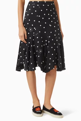 Buy KENZO Black Flower Spot Flared Midi Skirt in Viscose For Women Online Ounass Bahrain