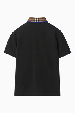Buy Burberry Black Check collar Polo Shirt in Cotton Pique For Boys Online Ounass Bahrain